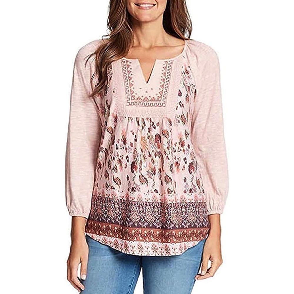 Vintage America Boho Pink Peasant Top, Sz Large